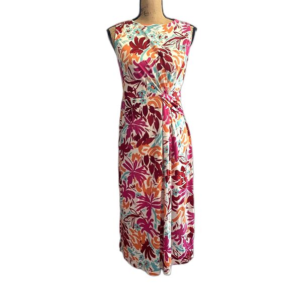 Maggy London Twist Front Sheath Dress Multicolor Tropical Floral US Size 6 - Picture 1 of 7